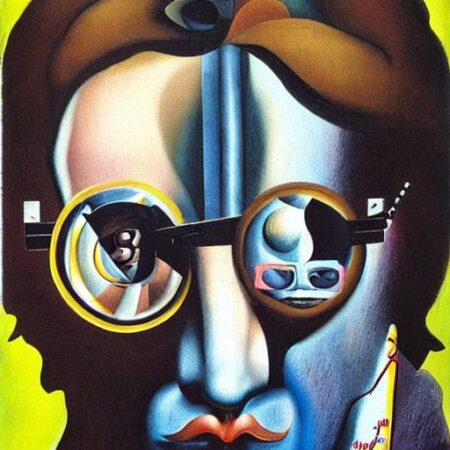 John Lennon nello stile del surrealismo (Marco Maurizi/Dall-E, licenza CC BY-NC-SA). 